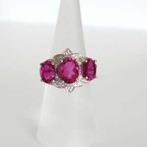 Pink Quartz Triplet Ring with White Zircon Size 6